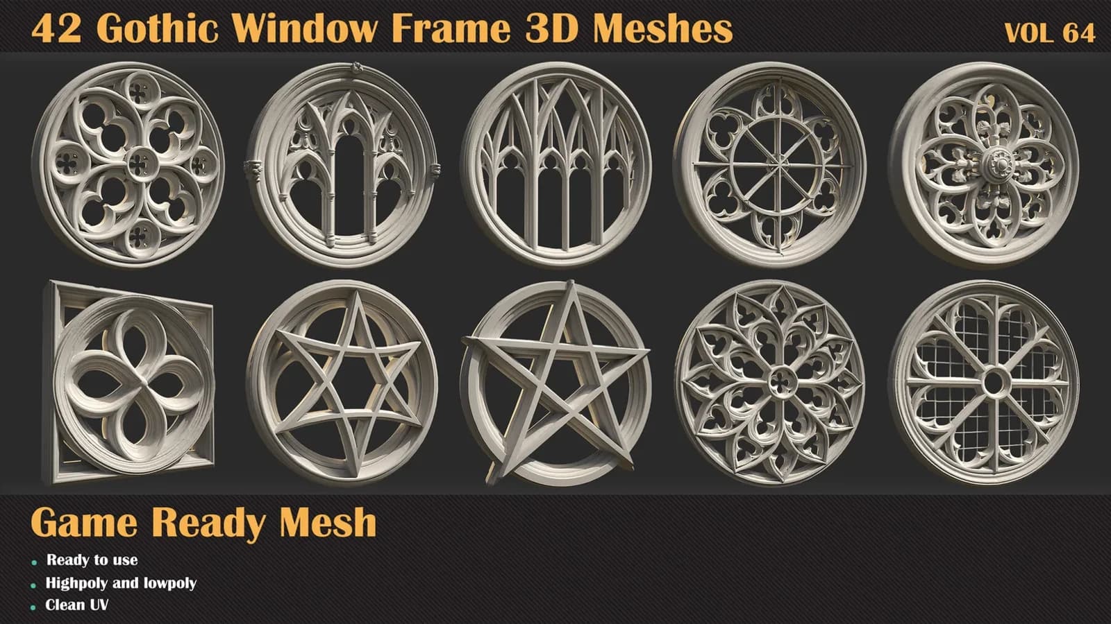 42 Gothic Window Frame 3D Meshes — VOL 64 — preview 6