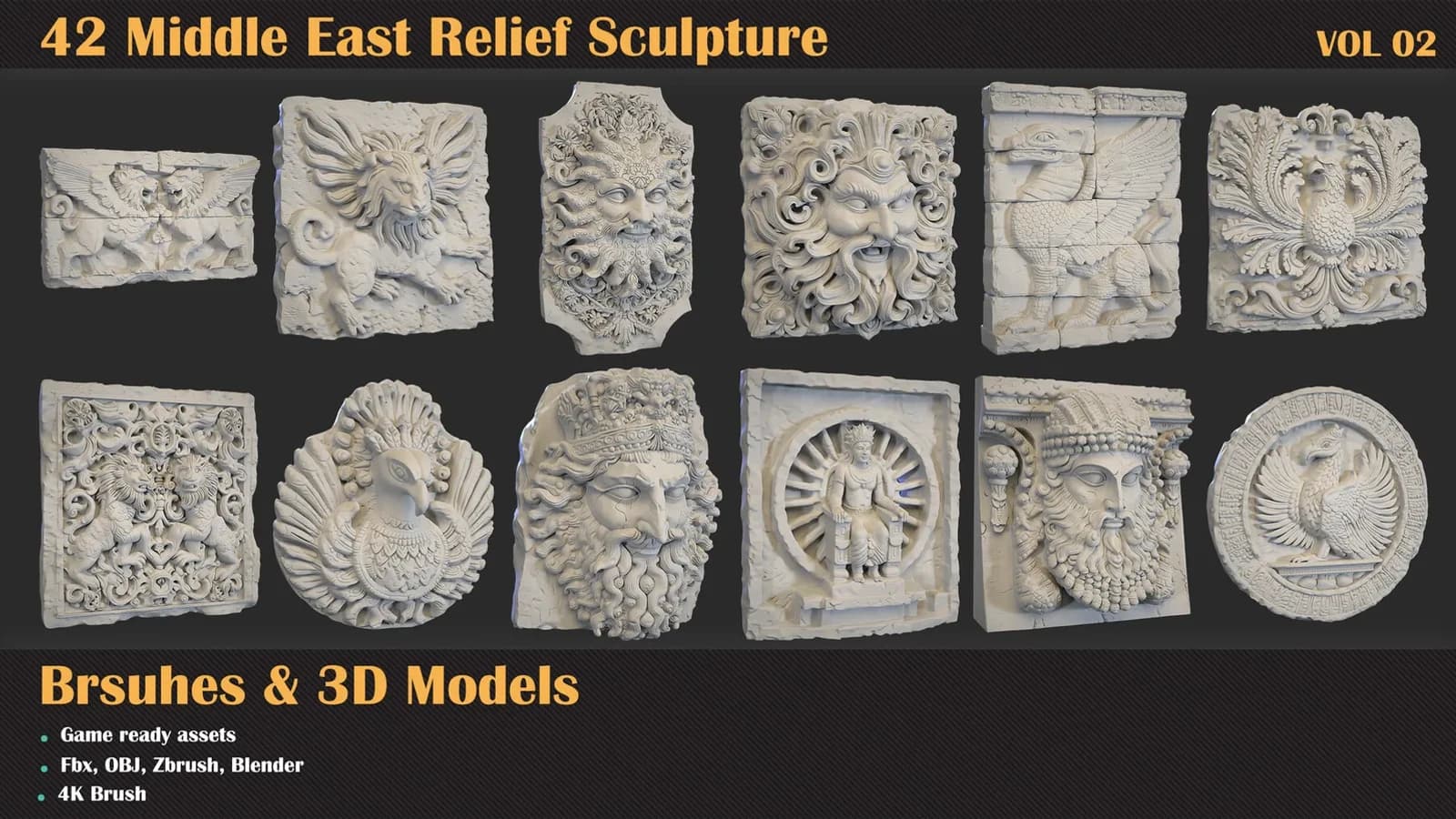 42 Middle East Relief Brushes & 3D Models — VOL 02 — preview 3