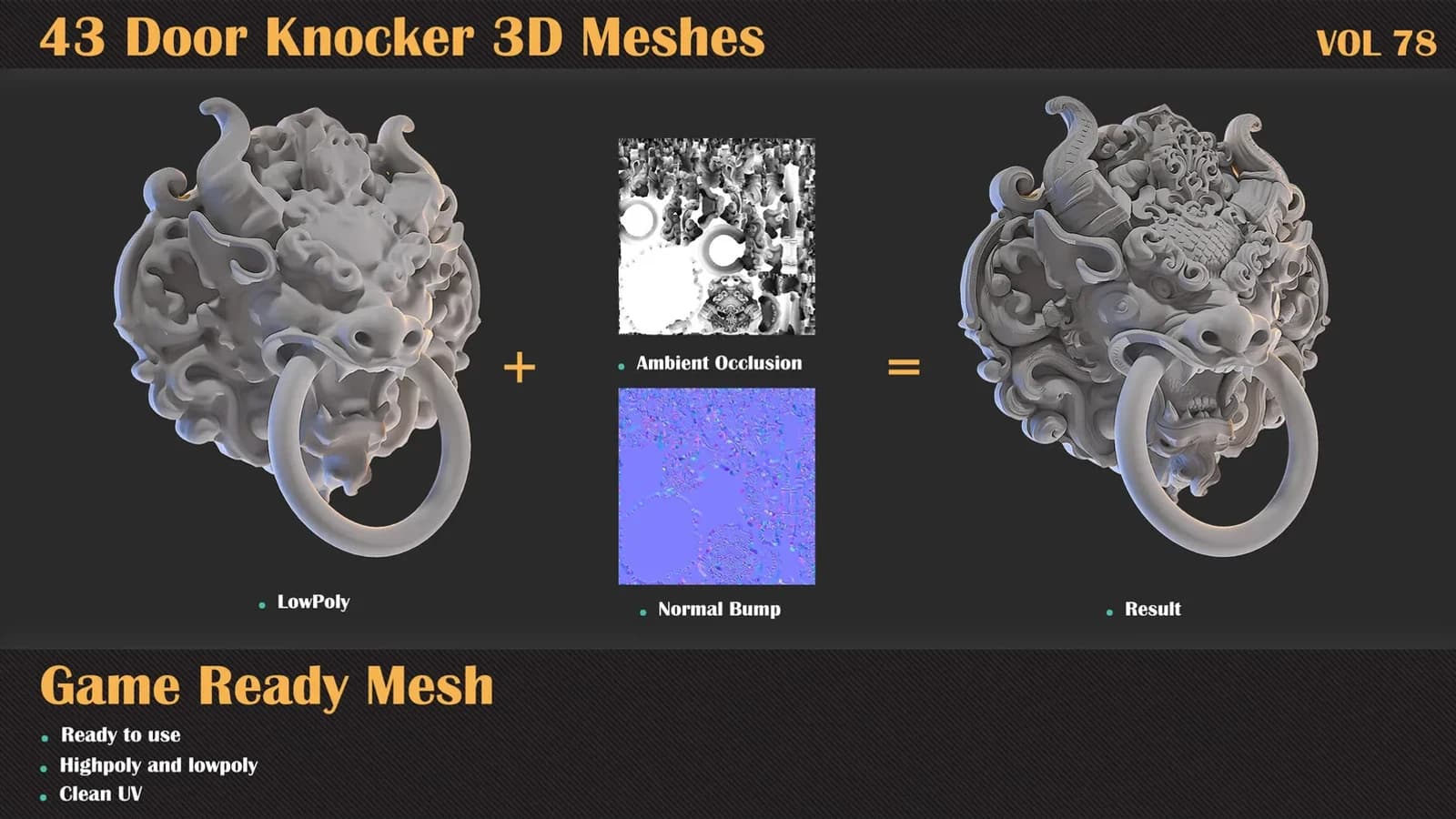 43 Door Knocker 3D Meshes — VOL 78 — preview 3