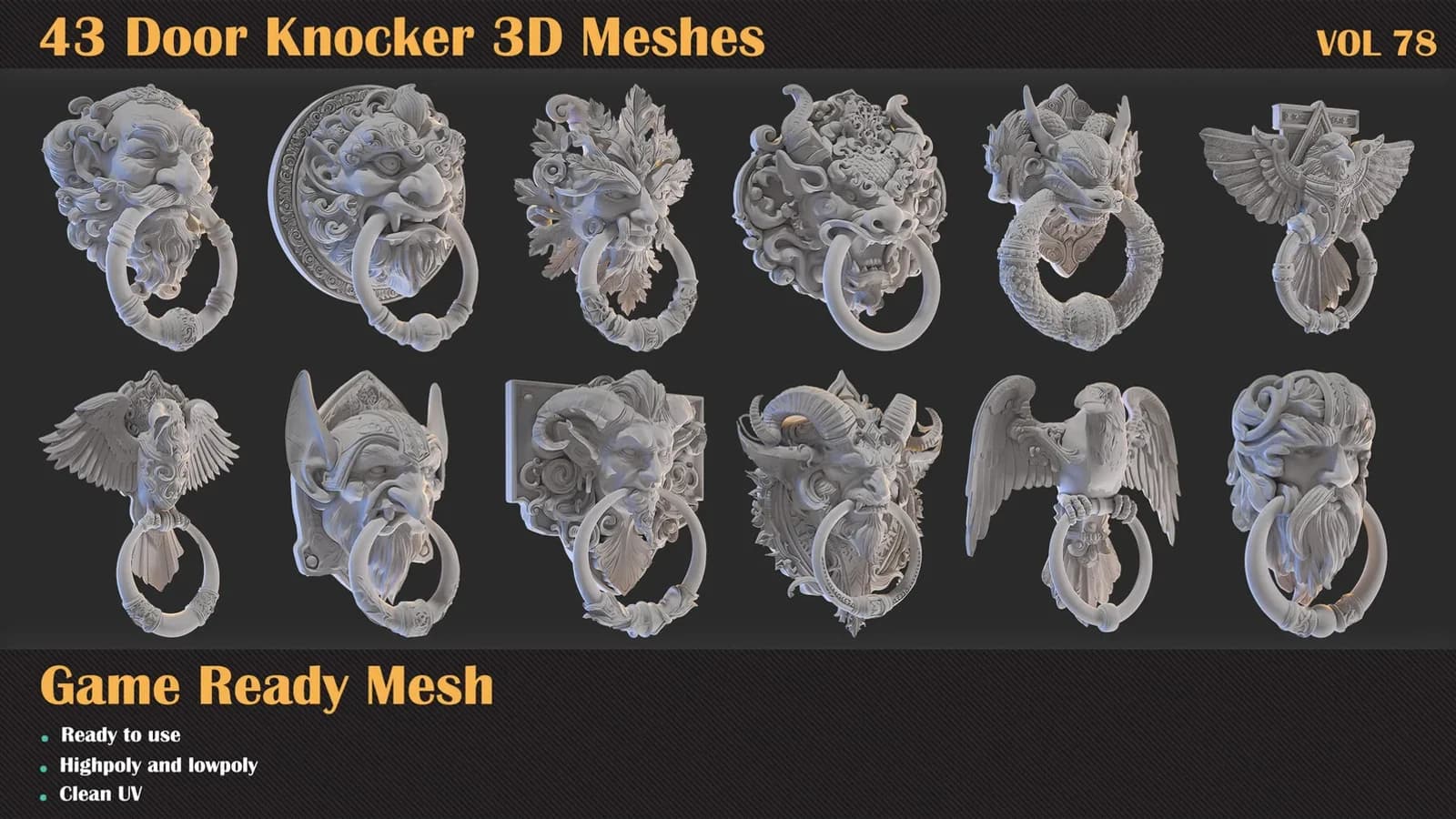 43 Door Knocker 3D Meshes — VOL 78 — preview 6