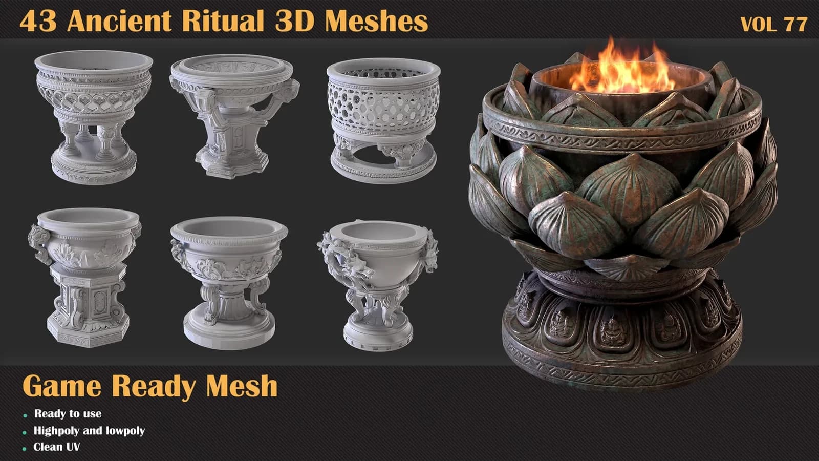 43 Ritual Braziers 3D Meshes — VOL 77