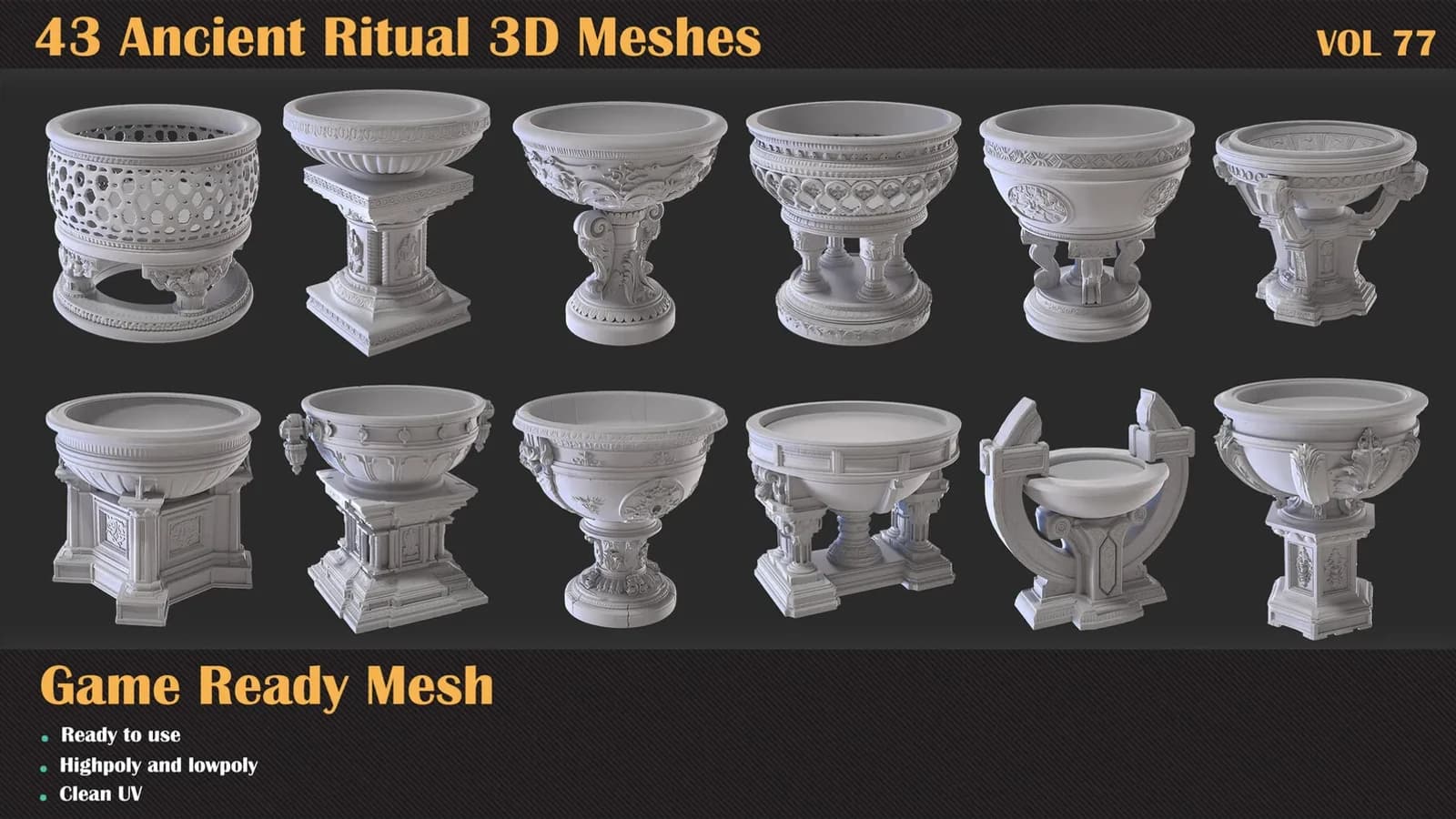 43 Ritual Braziers 3D Meshes — VOL 77 — preview 4