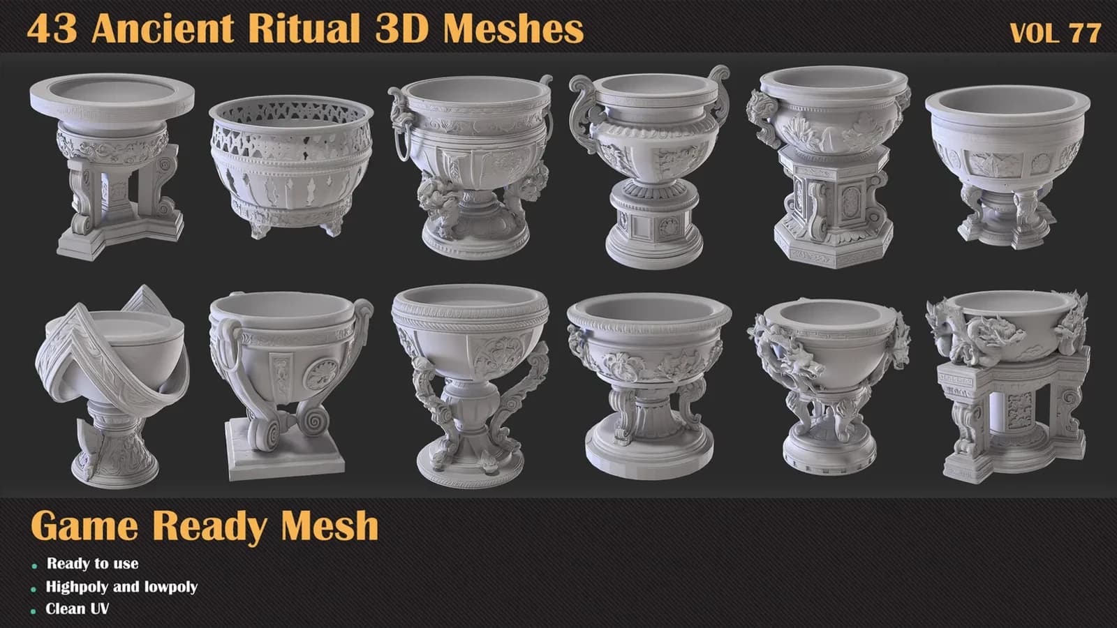 43 Ritual Braziers 3D Meshes — VOL 77 — preview 5
