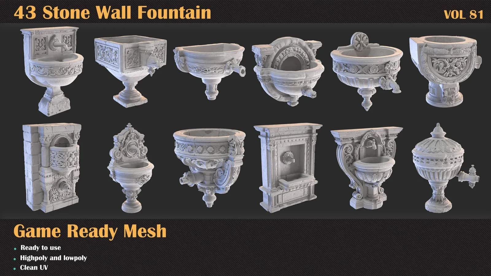 43 Stone Wall Fountain 3D Meshes — VOL 81 — preview 4