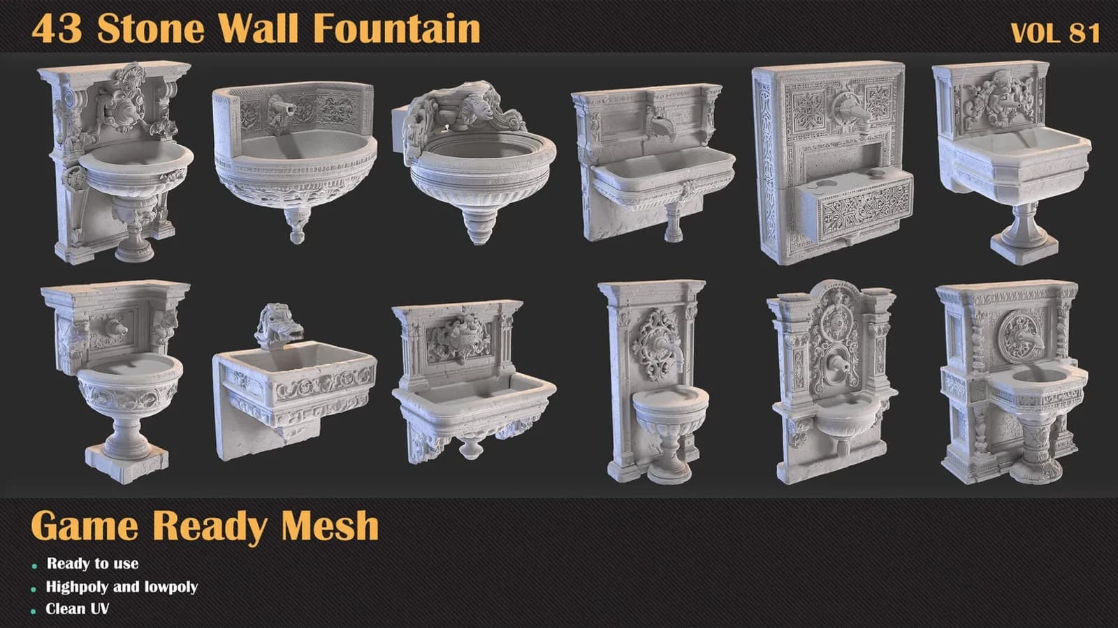 43 Stone Wall Fountain 3D Meshes — VOL 81 — preview 5