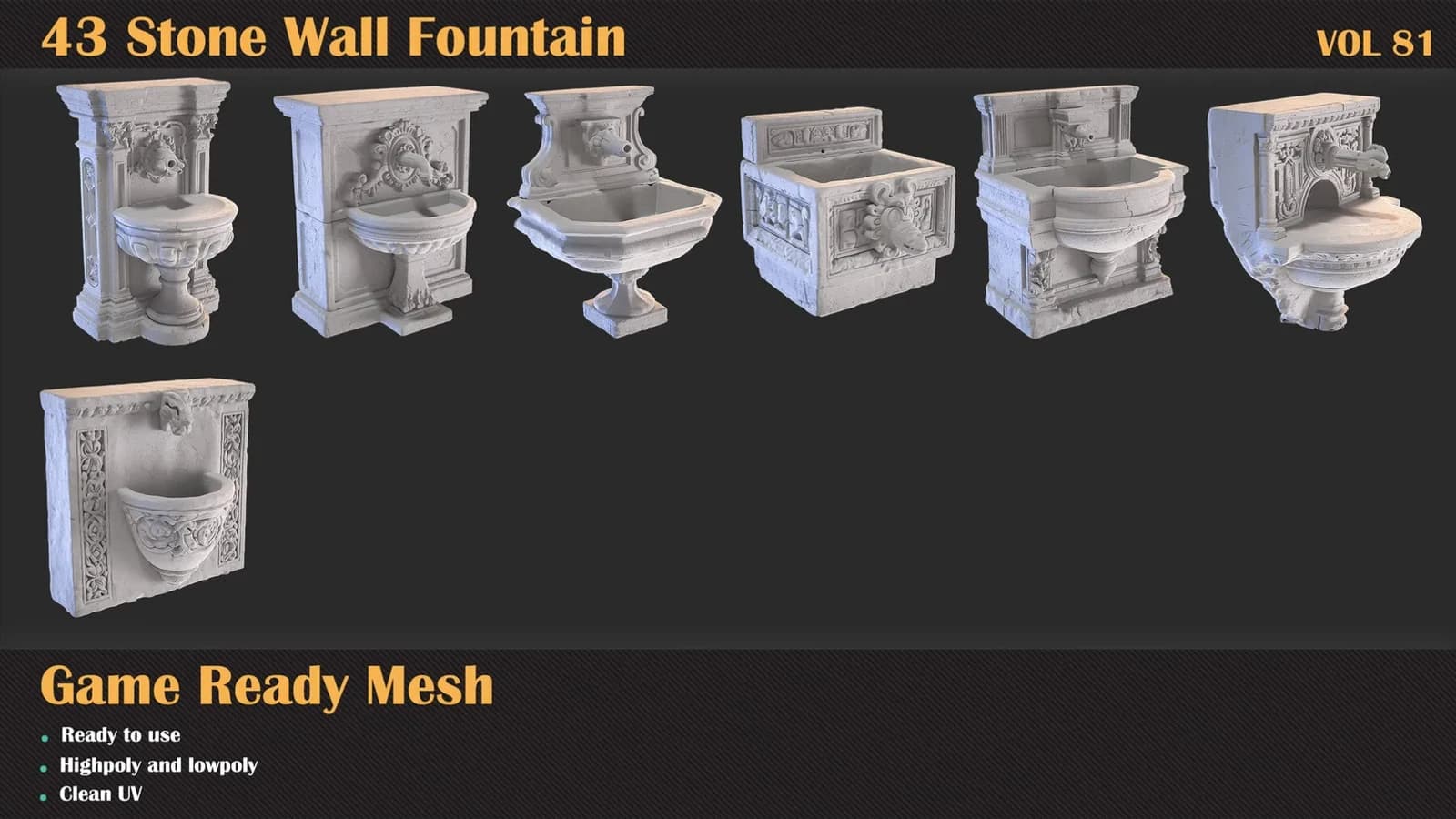 43 Stone Wall Fountain 3D Meshes — VOL 81 — preview 6