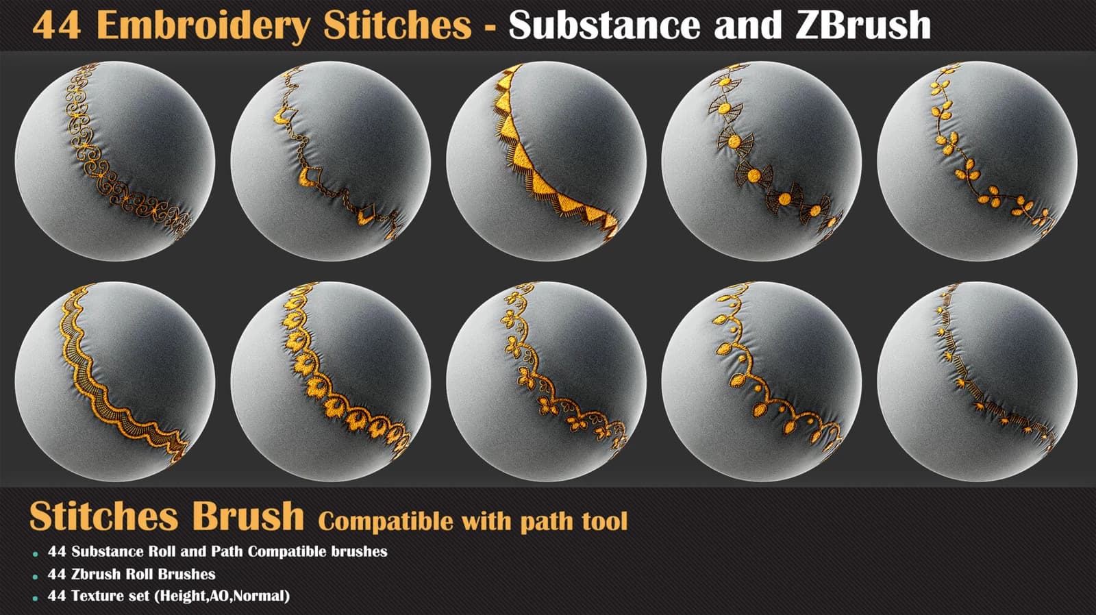44 Embroidery Stitches - Brush for Substance and ZBrush — preview 5