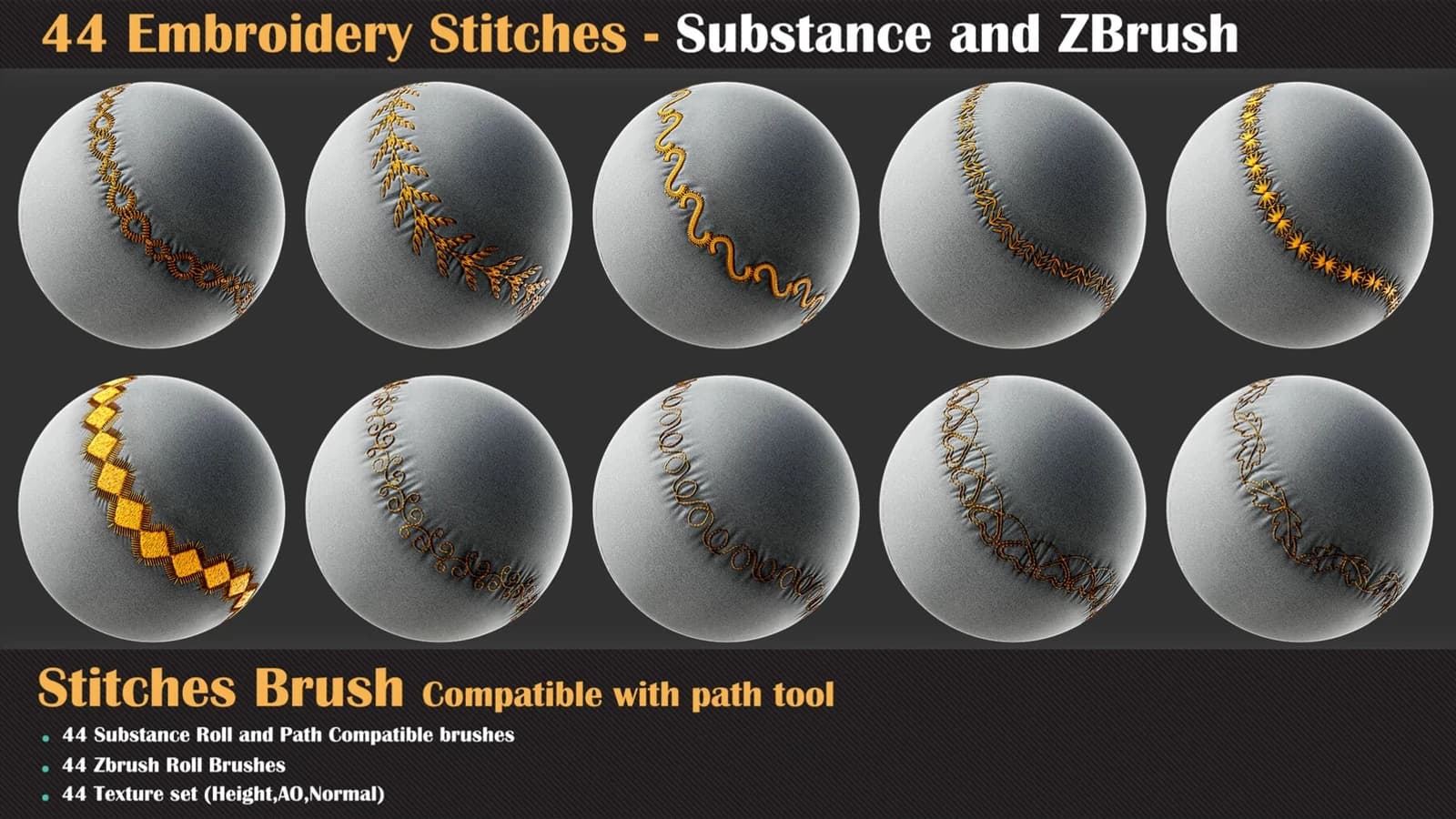 44 Embroidery Stitches - Brush for Substance and ZBrush — preview 6