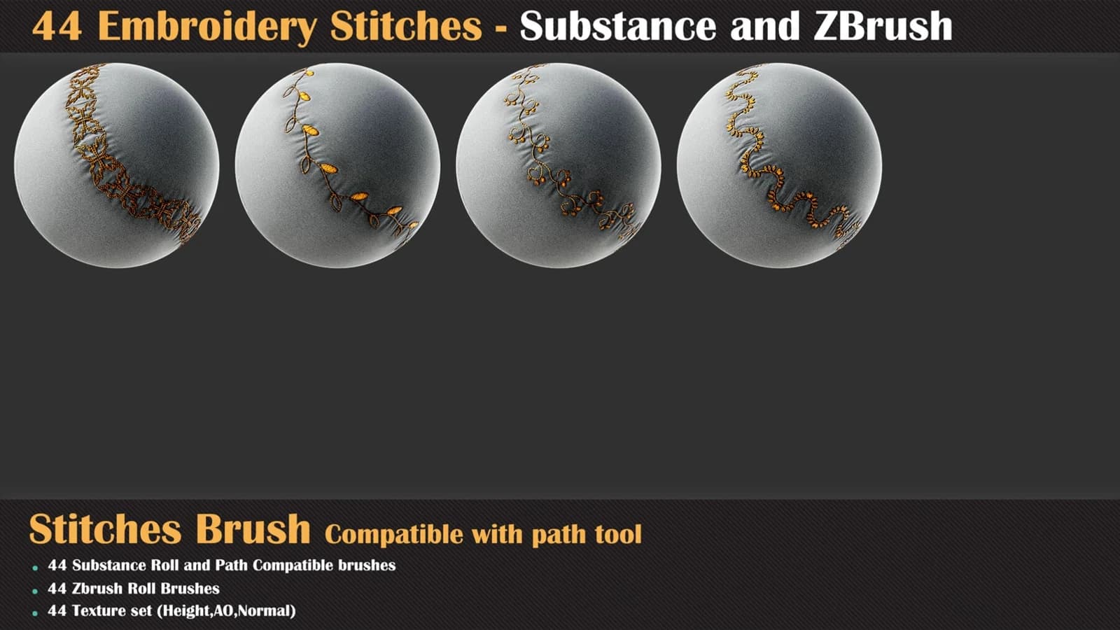 44 Embroidery Stitches - Brush for Substance and ZBrush — preview 7