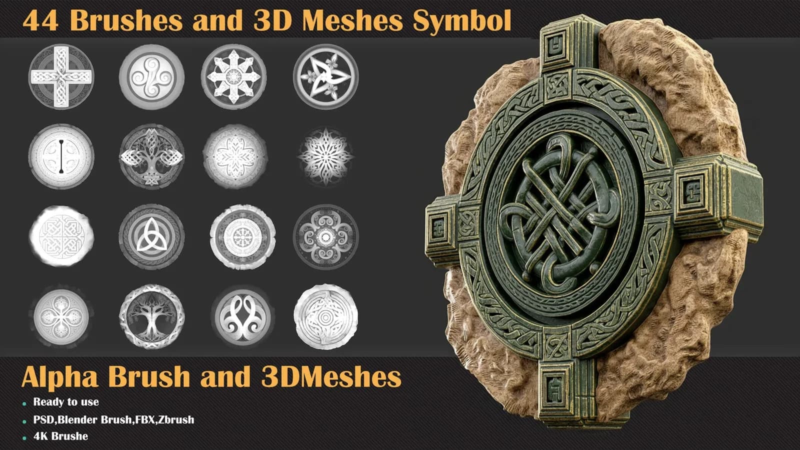 44 Symbol Brushes & 3D Meshes – Celtic & Ancient Ornaments