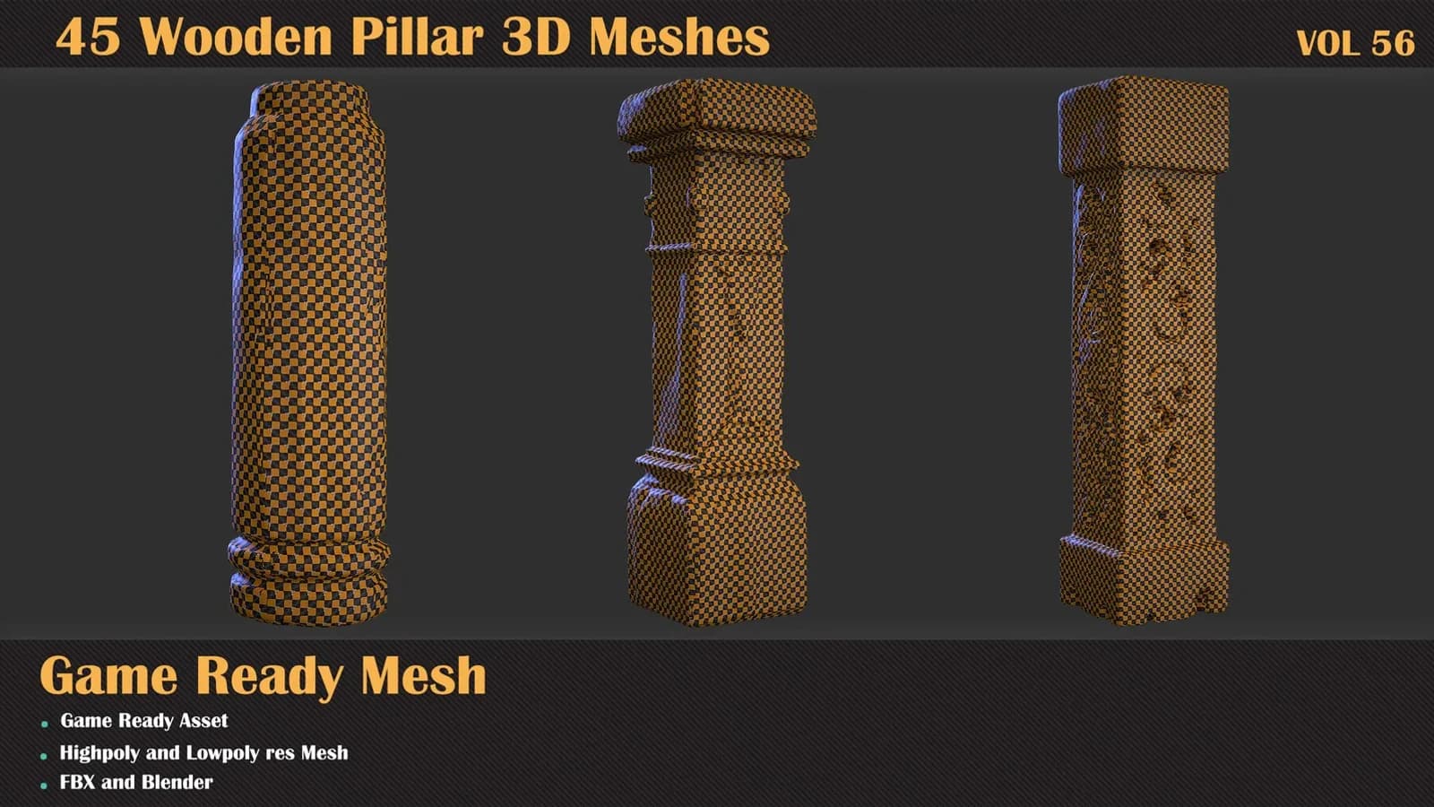 45 Wooden Pillar 3D Meshes — VOL 56 — preview 4