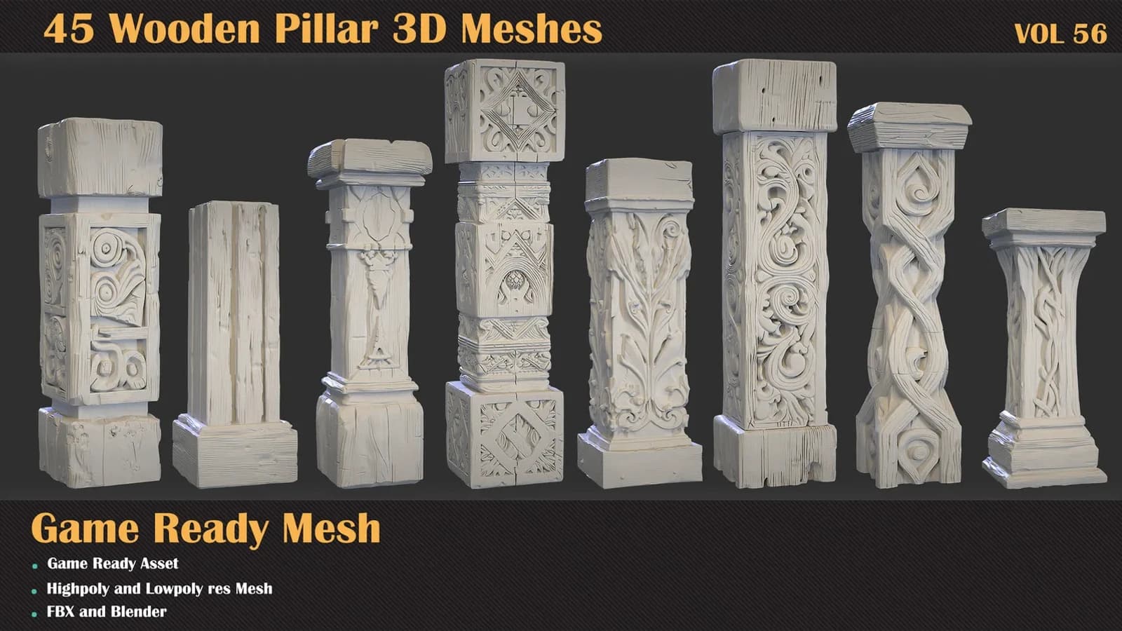 45 Wooden Pillar 3D Meshes — VOL 56 — preview 6