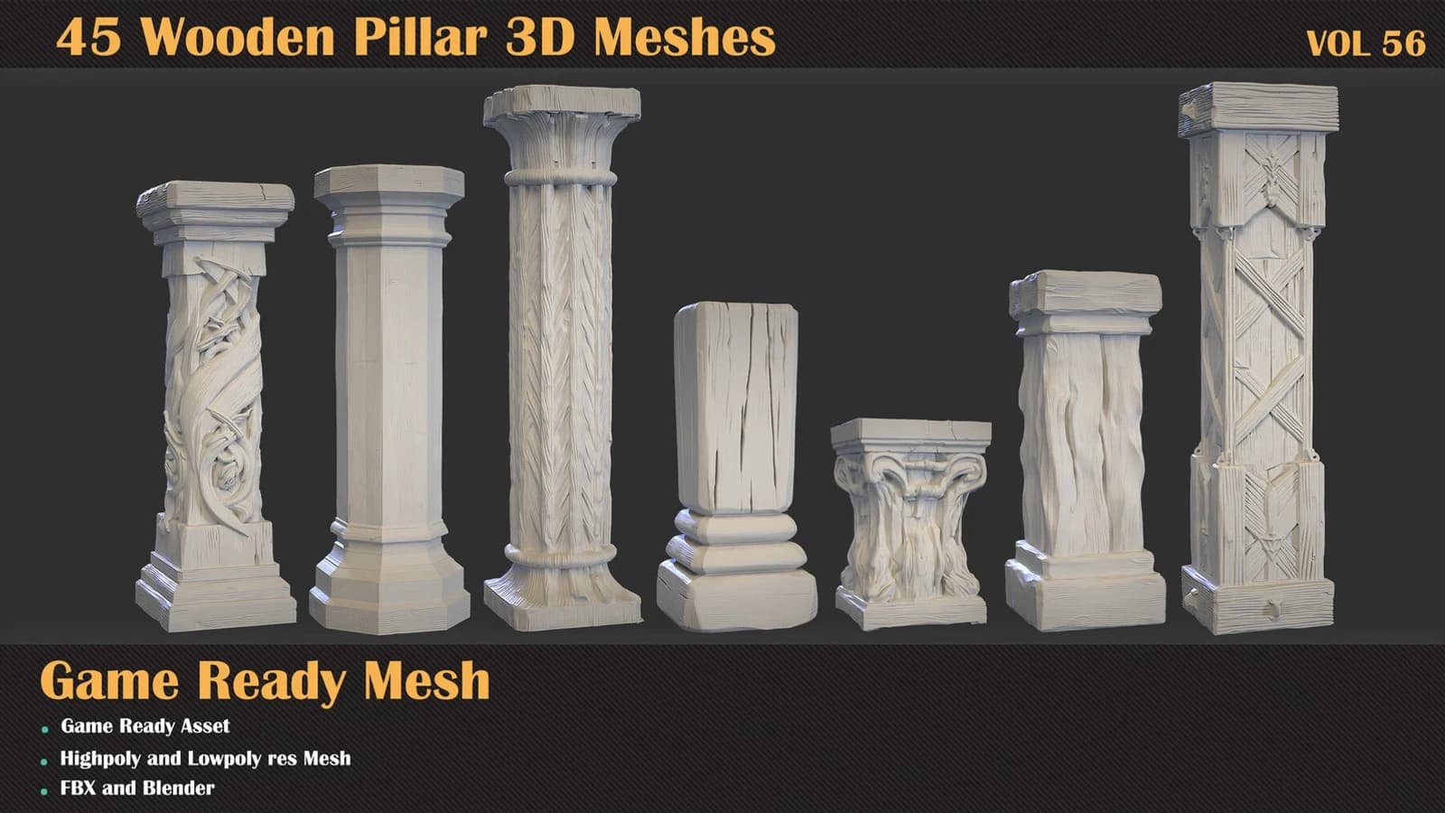 45 Wooden Pillar 3D Meshes — VOL 56 — preview 9