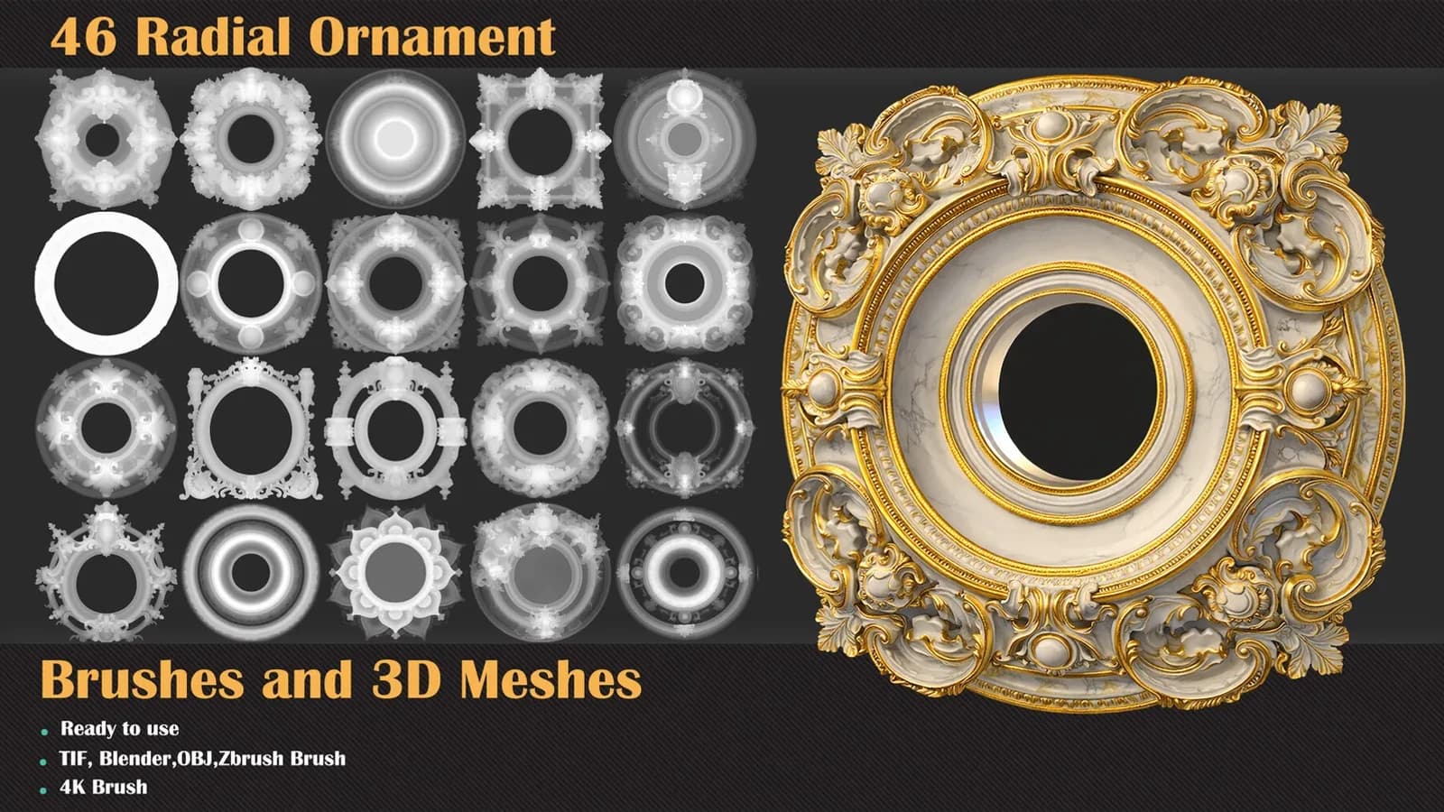 46 Radial Ornament Brushes & 3D Meshes