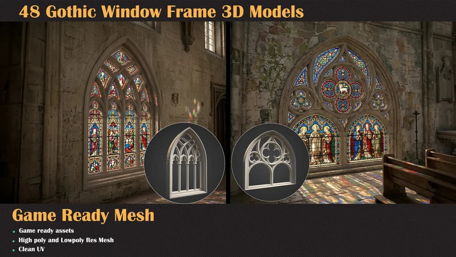 48 Gothic Window Frame 3D Models — VOL 63 — preview 2