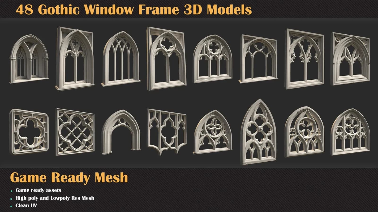 48 Gothic Window Frame 3D Models — VOL 63 — preview 3