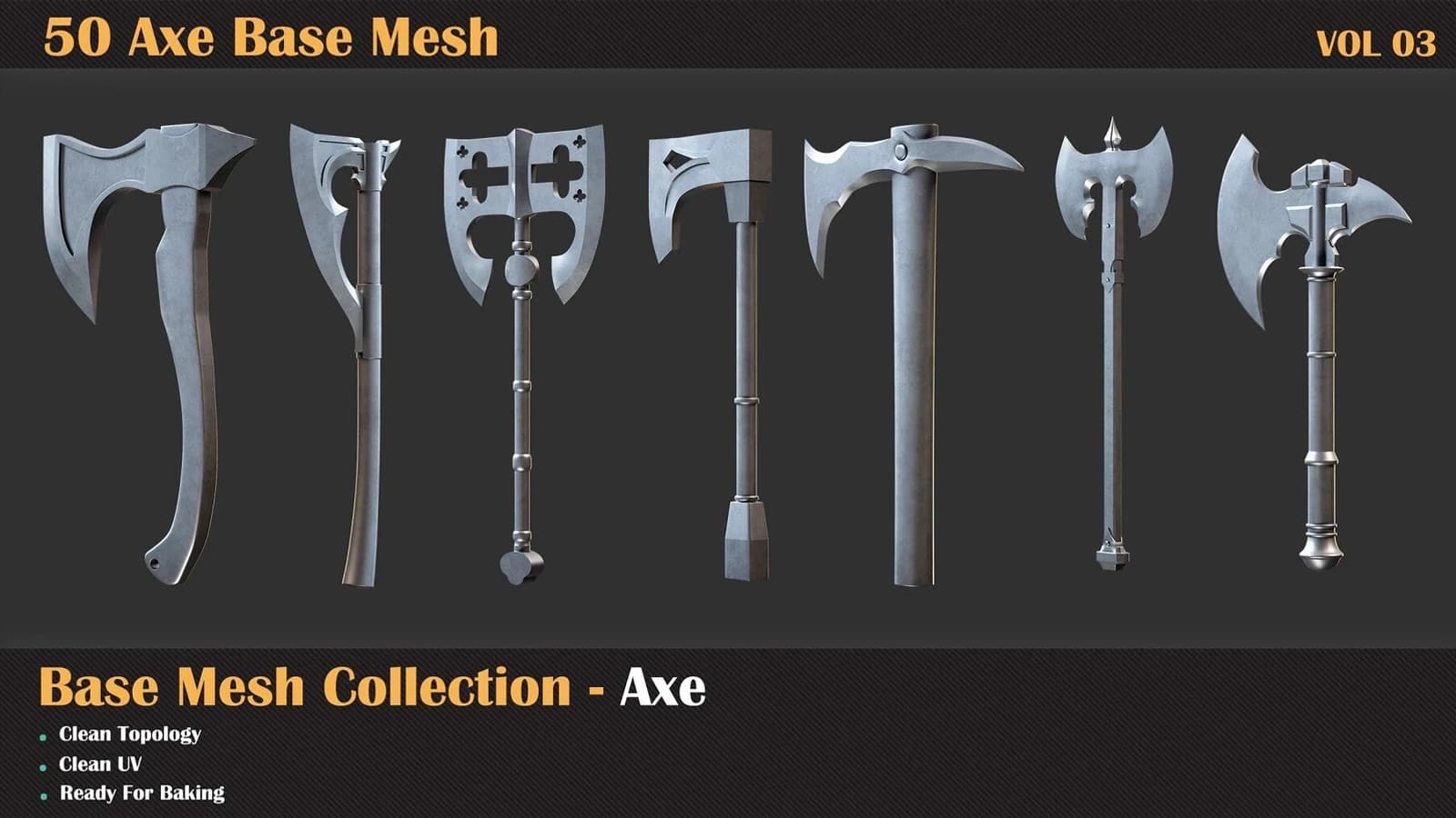50 Axe Base Mesh — VOL 04 ( Game Ready ) — preview 5