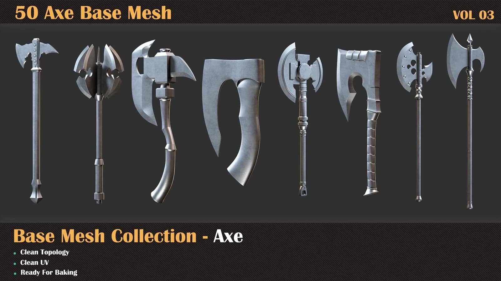 50 Axe Base Mesh — VOL 04 ( Game Ready ) — preview 6