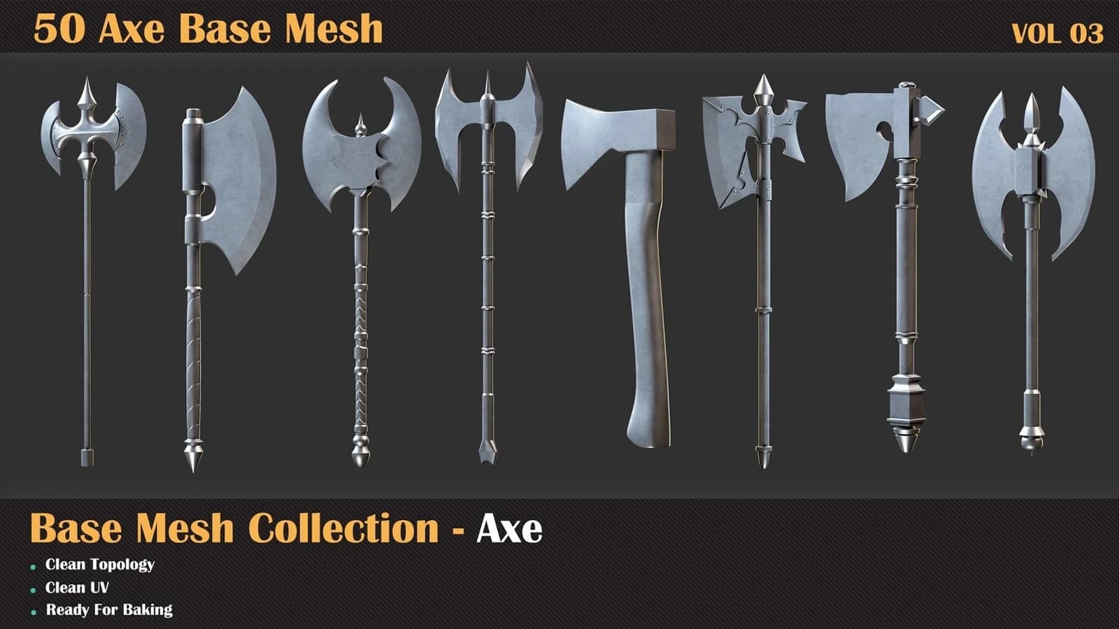 50 Axe Base Mesh — VOL 04 ( Game Ready ) — preview 7