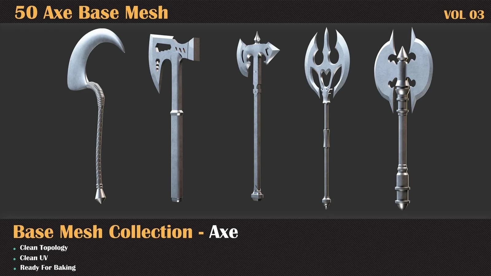 50 Axe Base Mesh — VOL 04 ( Game Ready ) — preview 11