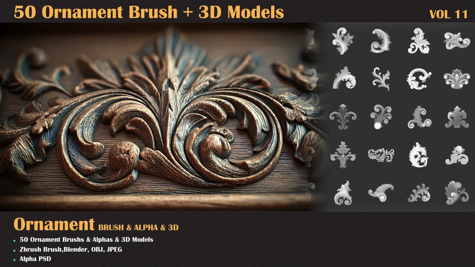 50 Ornament Brush and 3D Models — VOL 11