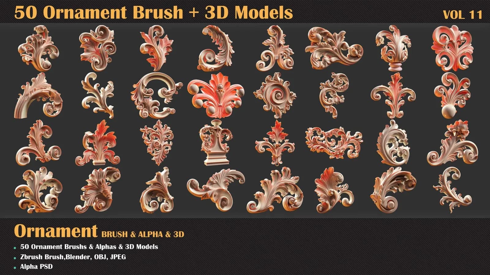 50 Ornament Brush and 3D Models — VOL 11 — preview 3