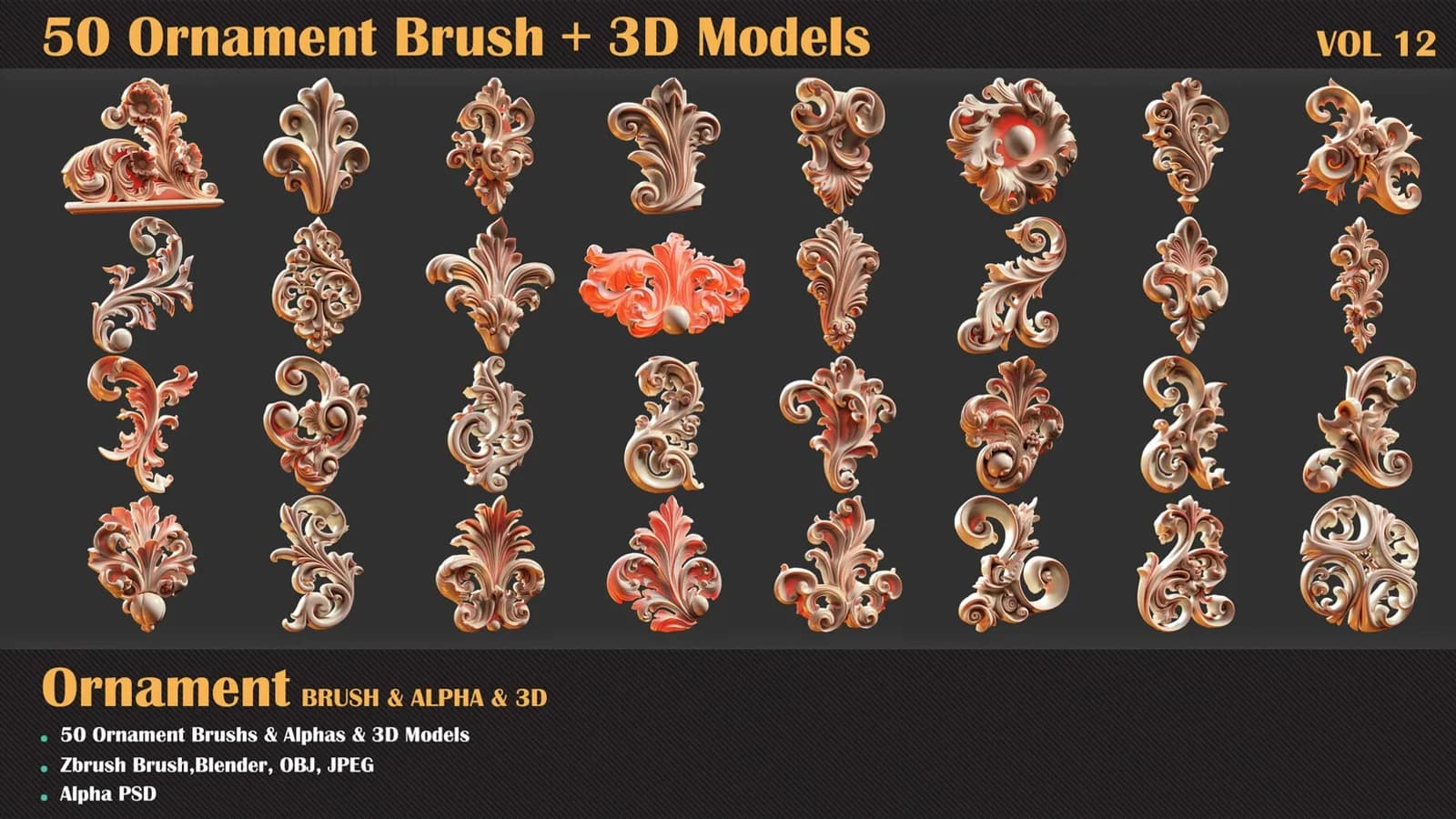 50 Ornament Brush and 3D Models — VOL 12 — preview 3