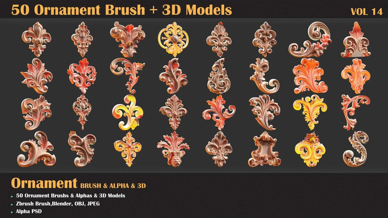 50 Ornament Brush and 3D Models — VOL 14 — preview 3
