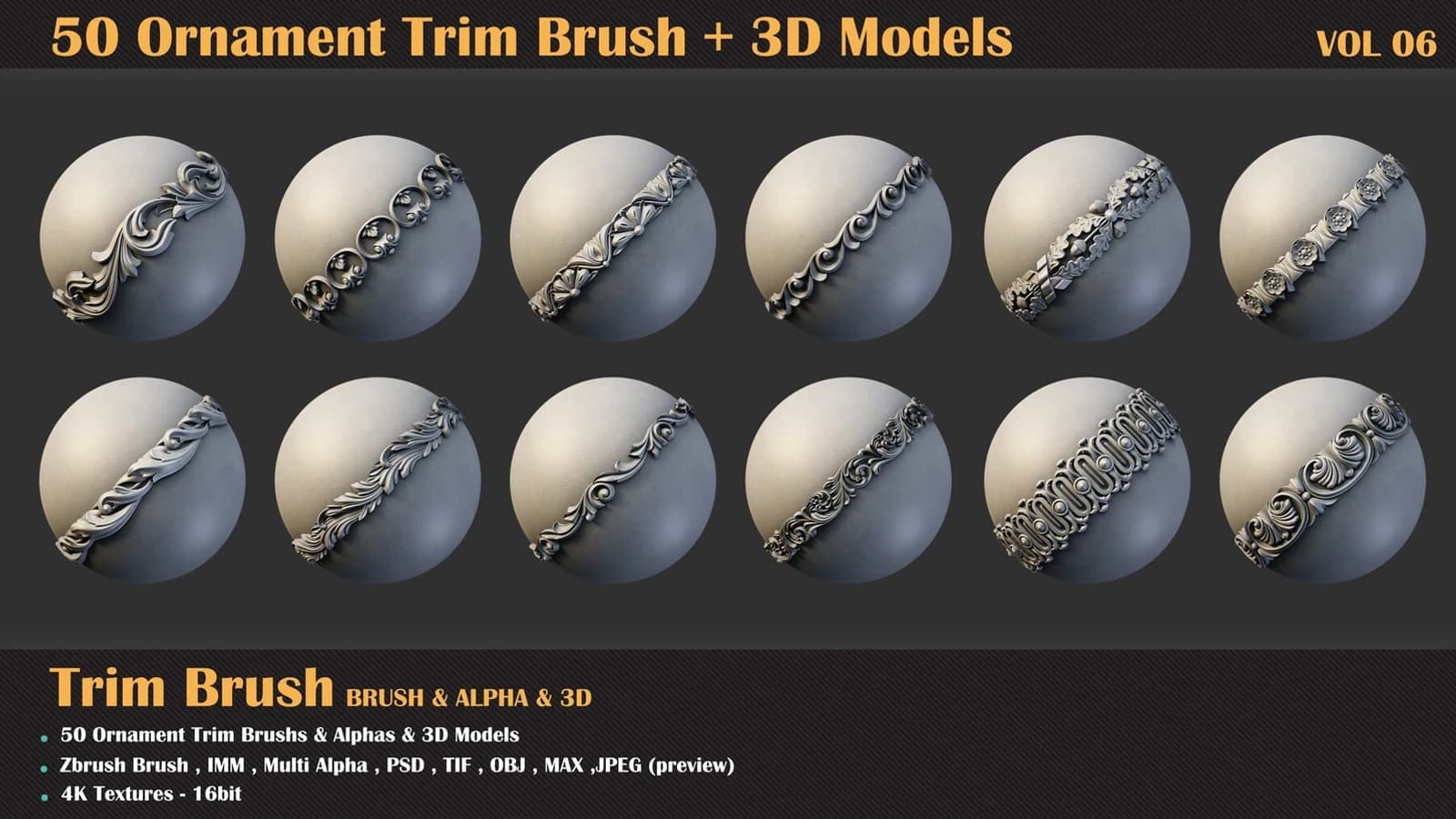 50 Ornament Trim Brush + 3DModel — VOL 08 — preview 2