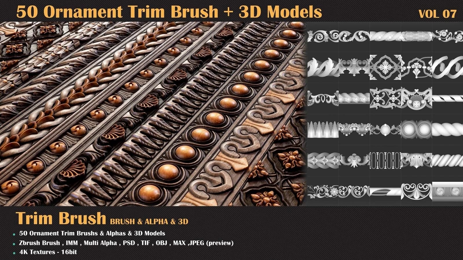 50 Ornament Trim Brush + 3DModel — VOL 09