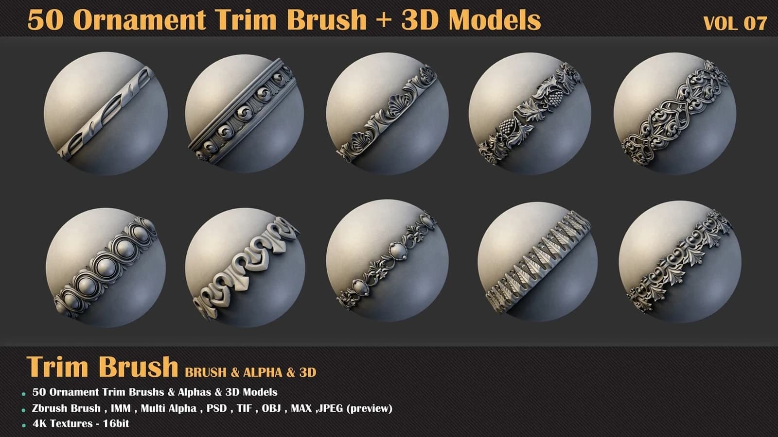 50 Ornament Trim Brush + 3DModel — VOL 09 — preview 9