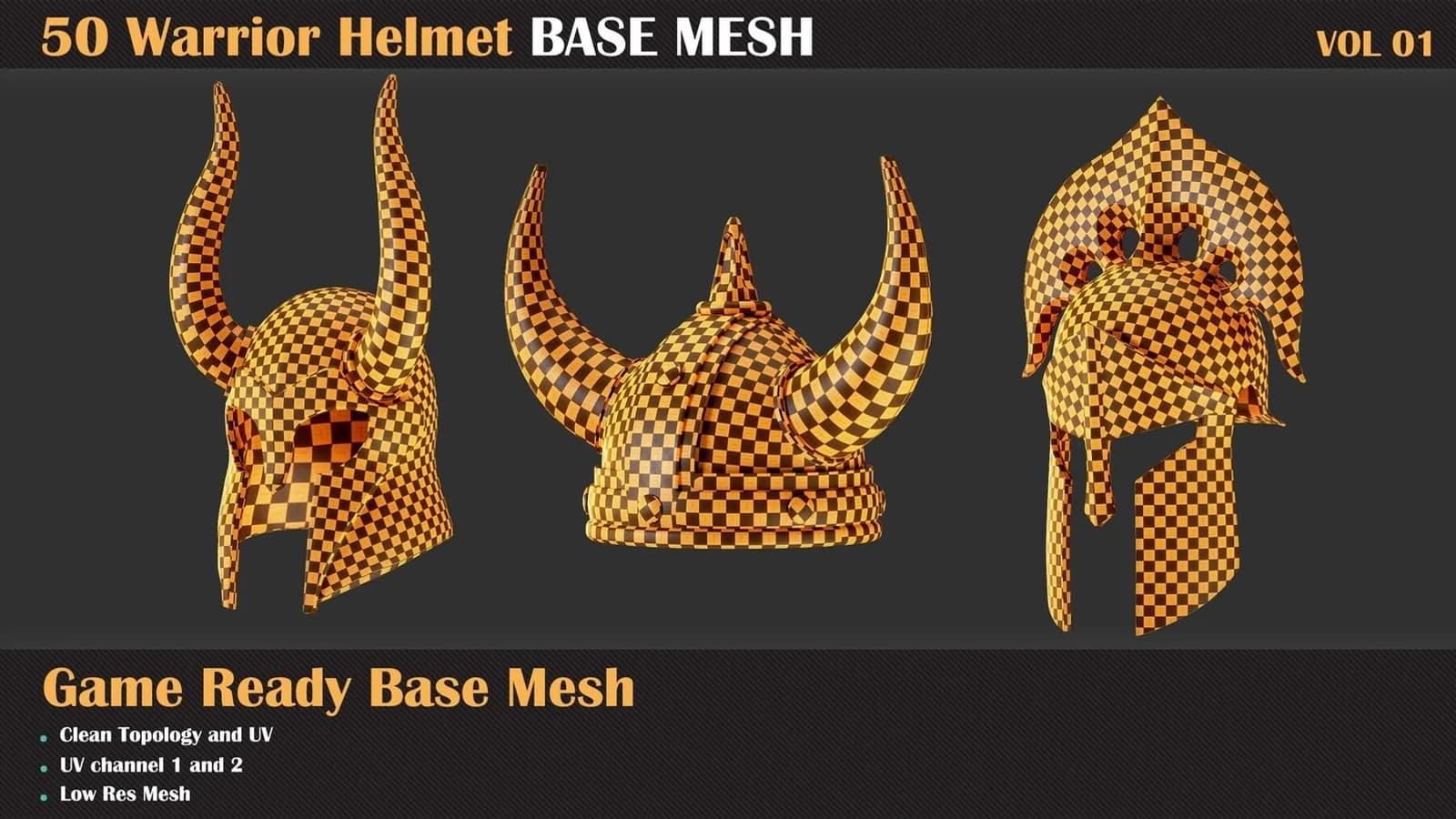 50 Warrior Helmet Base Mesh — VOL 01 ( Game Ready ) — preview 2