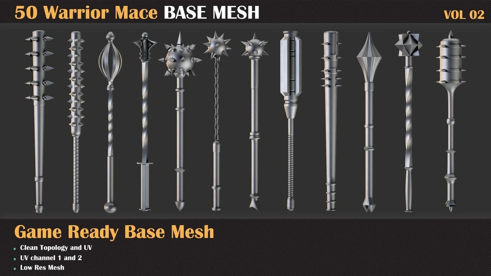 50 Warrior Mace Base Mesh — VOL 02 ( Game Ready ) — preview 4