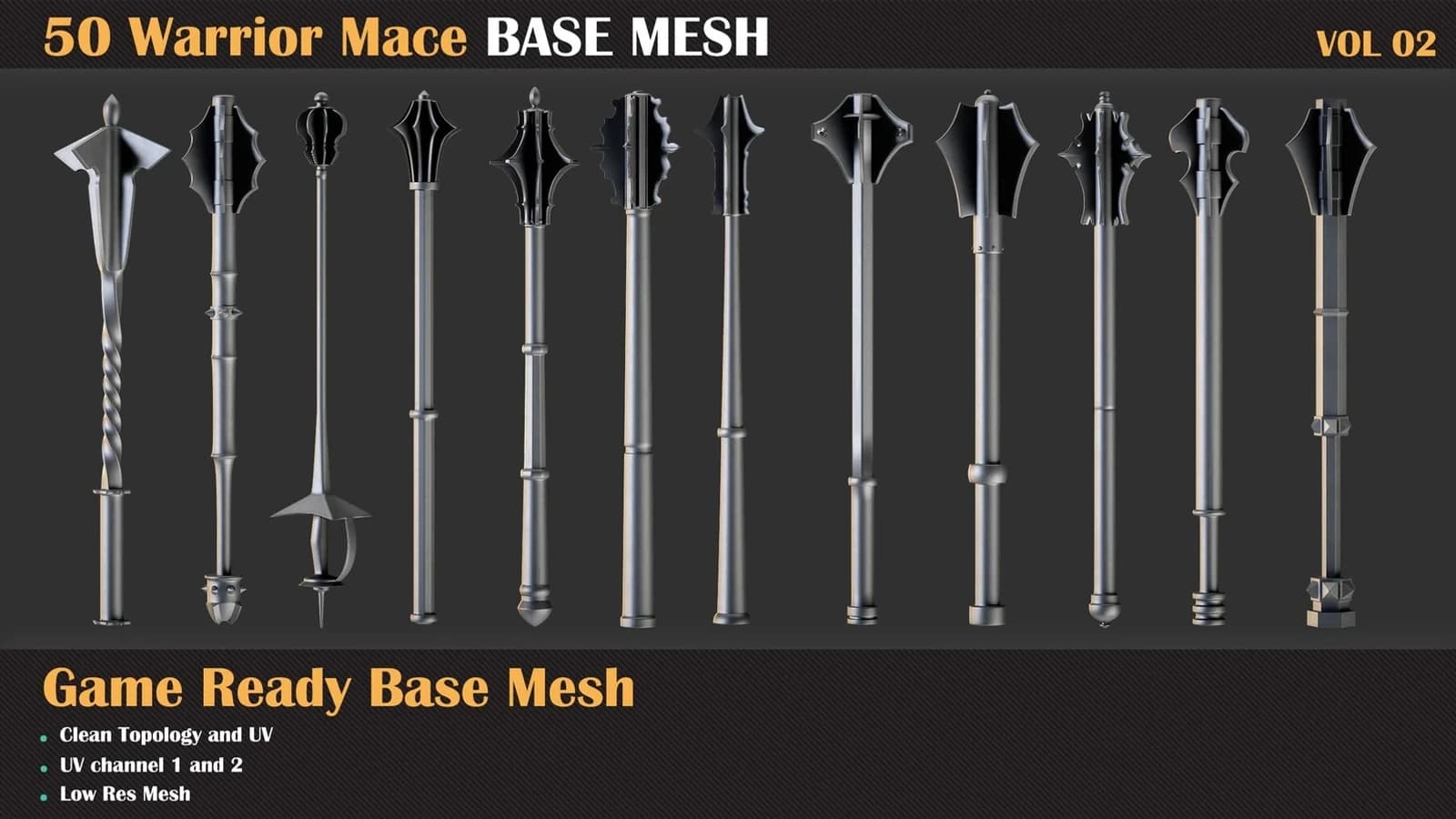 50 Warrior Mace Base Mesh — VOL 02 ( Game Ready ) — preview 5