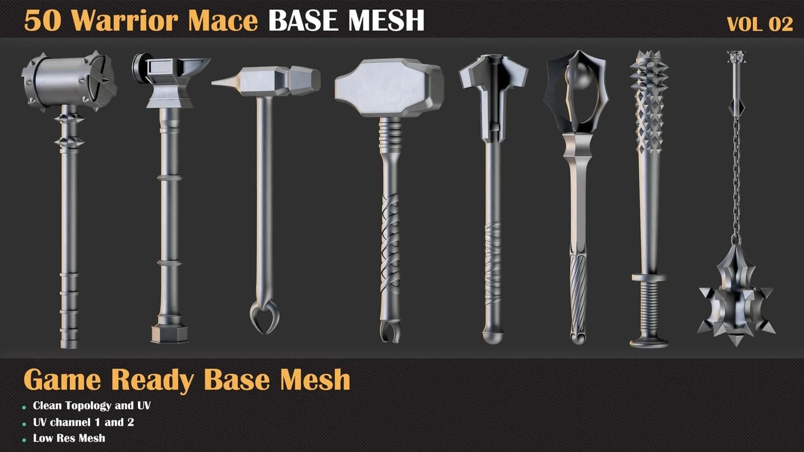 50 Warrior Mace Base Mesh — VOL 02 ( Game Ready ) — preview 7