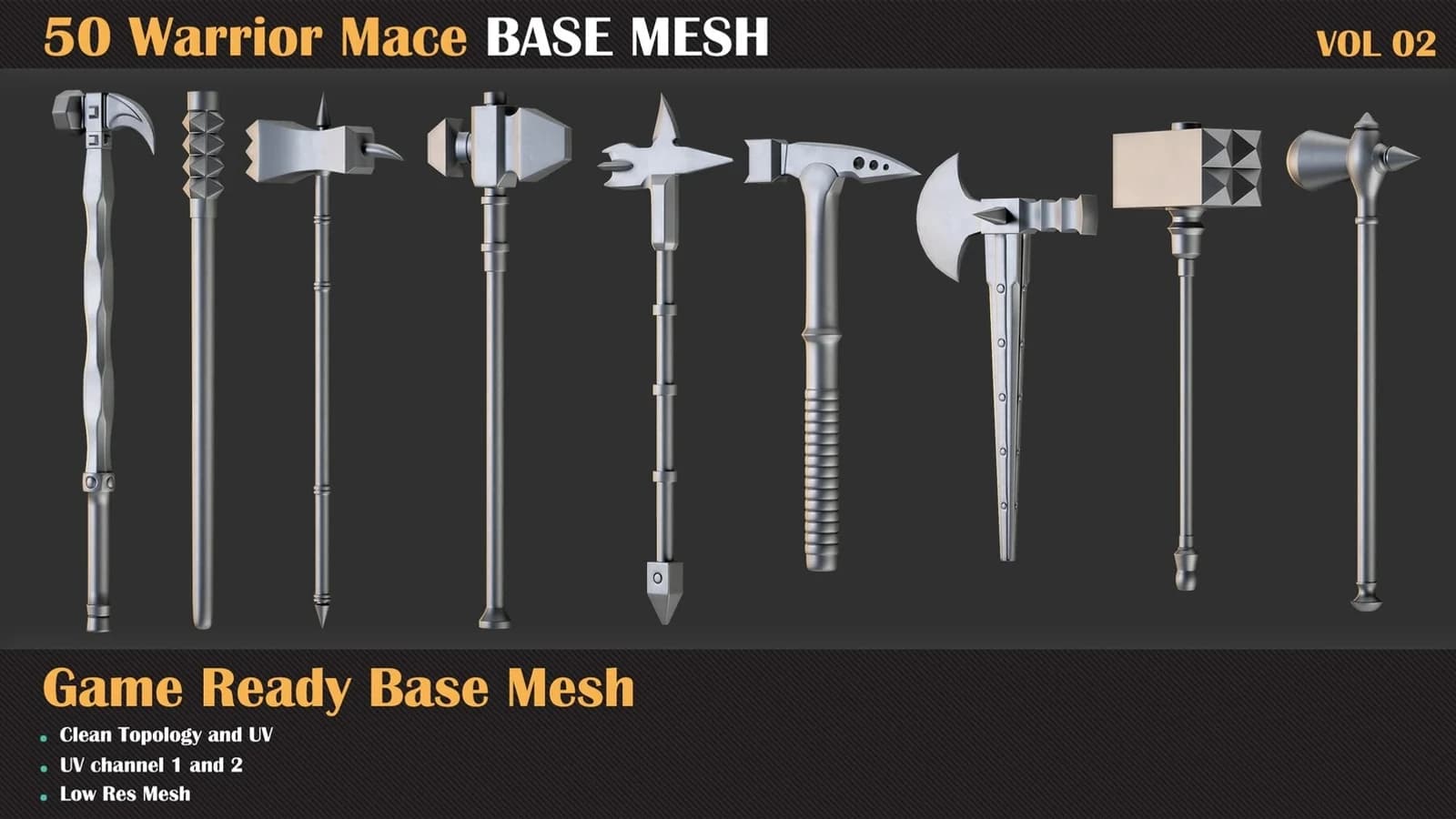 50 Warrior Mace Base Mesh — VOL 02 ( Game Ready ) — preview 8