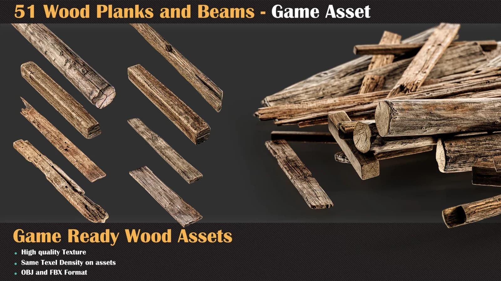 51 Wood Planks and Beams - Game Asset