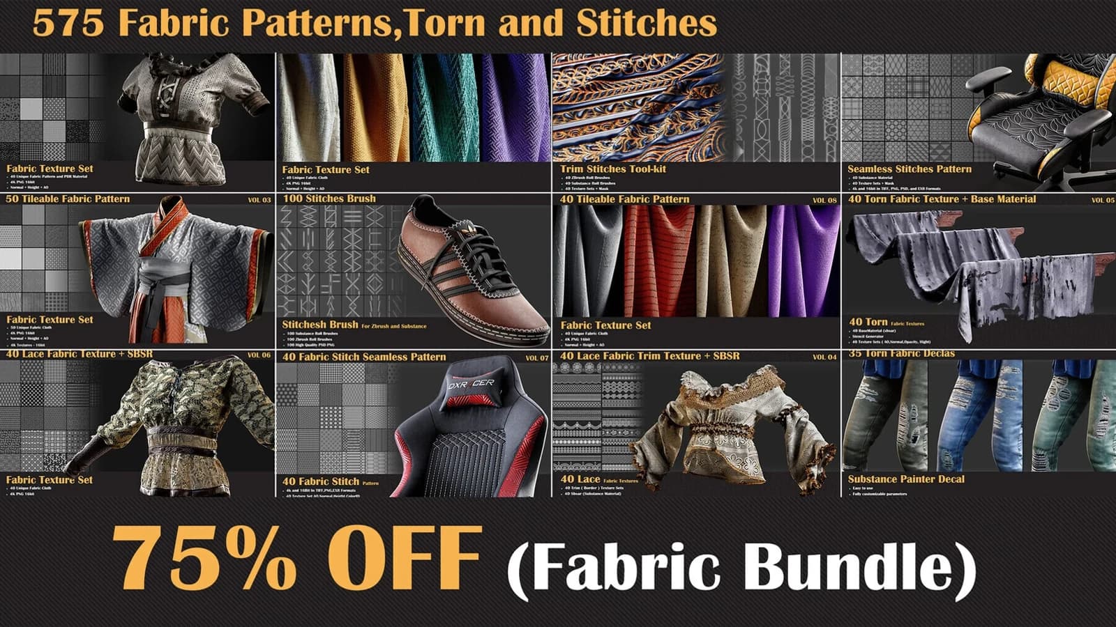 575 Fabric Patterns and Brush Tools (Fabric Bundle)