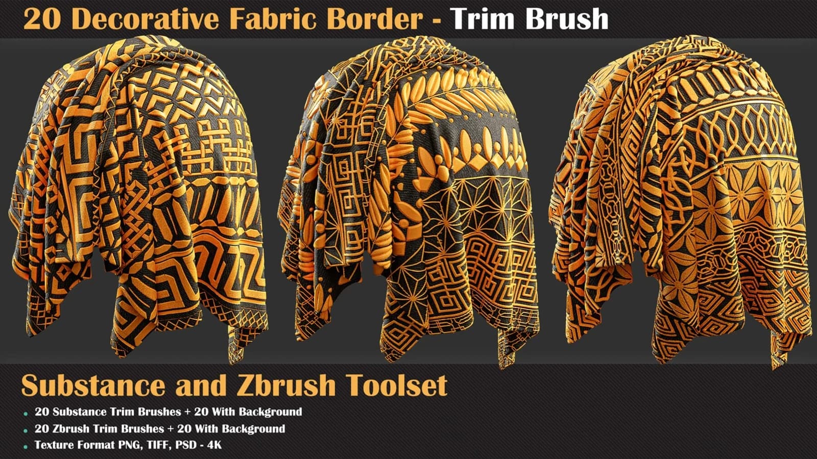 Decorative Fabric Border - Trim Brush for Substance and ZBrush — preview 2