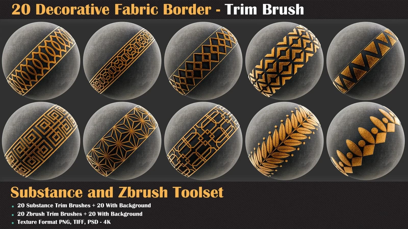 Decorative Fabric Border - Trim Brush for Substance and ZBrush — preview 3