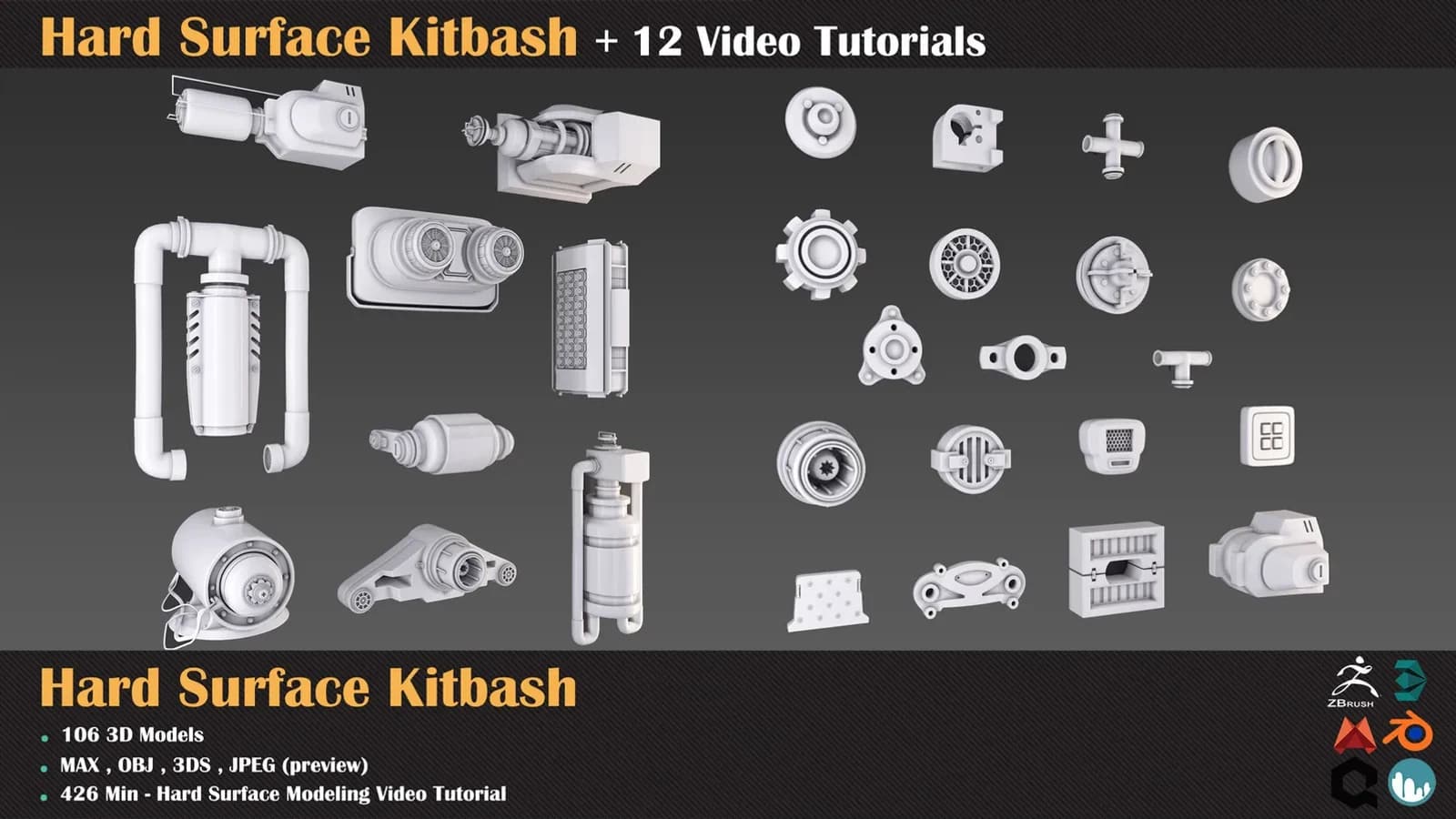 Hard Surface Kitbash + 12 Video Tutorials — preview 2