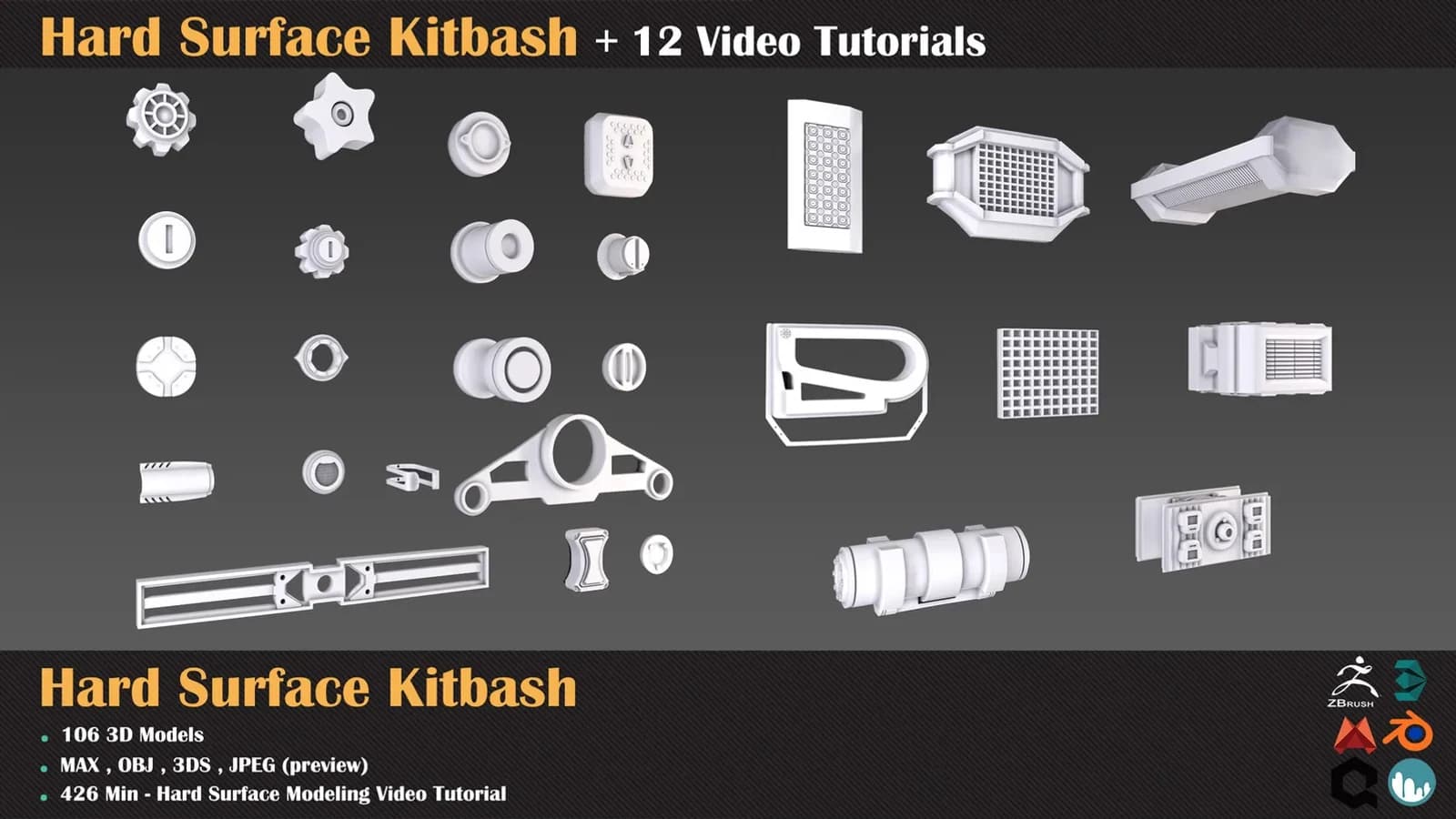 Hard Surface Kitbash + 12 Video Tutorials — preview 3