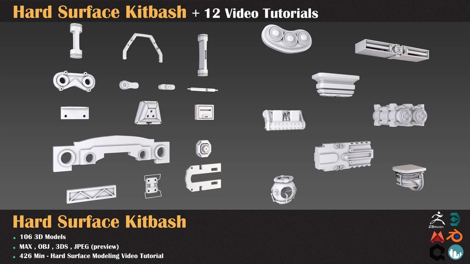 Hard Surface Kitbash + 12 Video Tutorials — preview 4