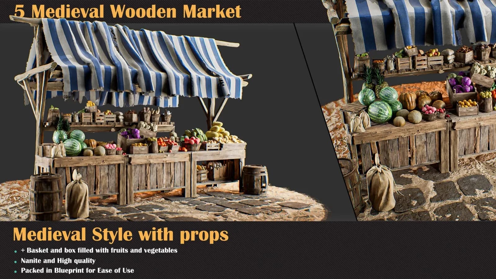 Medieval Wooden Market Pack – Full Set with Props