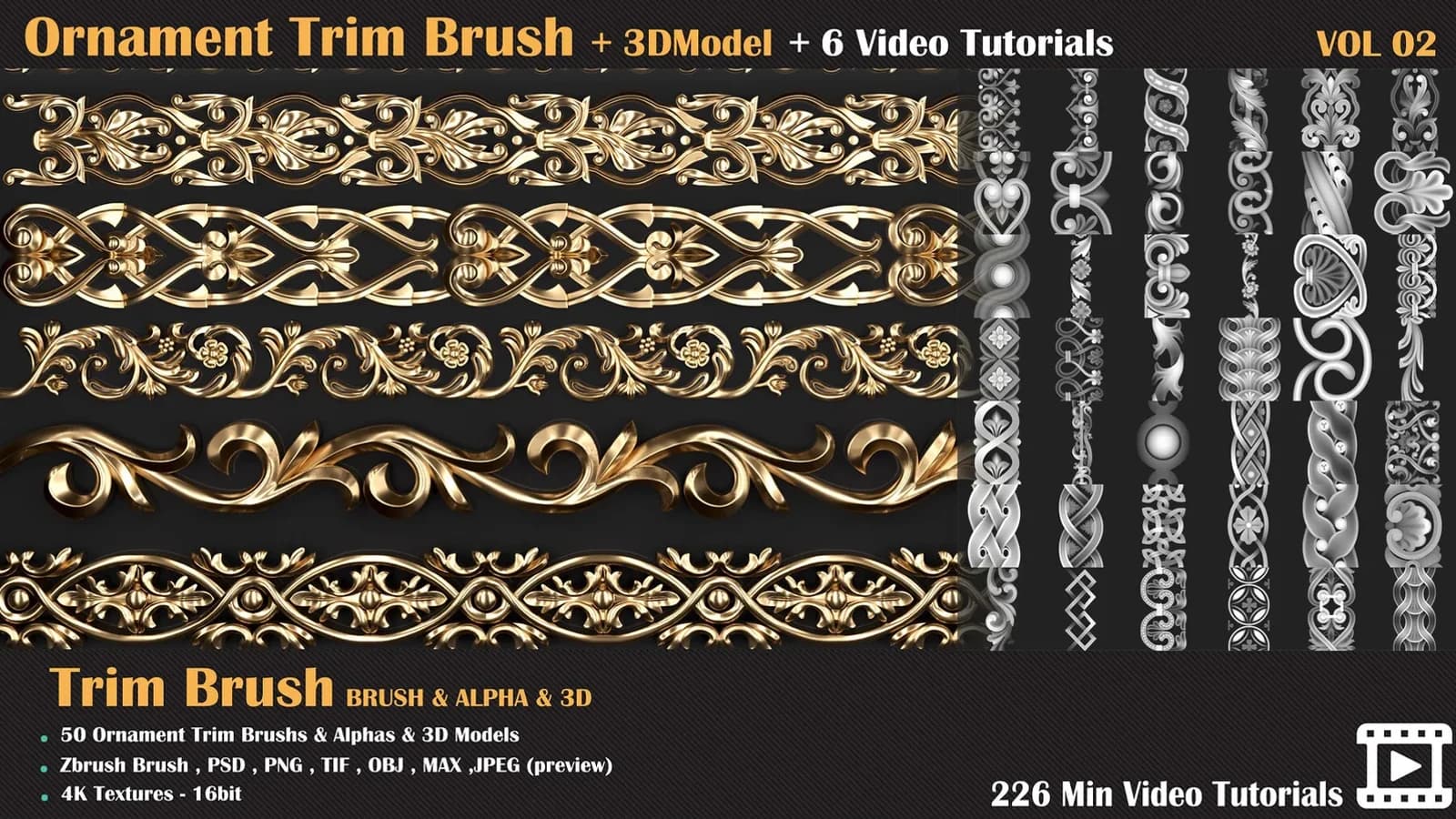 Ornament Trim Brush and 3D Models + 6 Video Tutorials — VOL 04