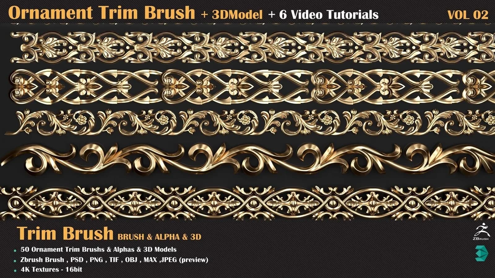 Ornament Trim Brush and 3D Models + 6 Video Tutorials — VOL 04 — preview 3
