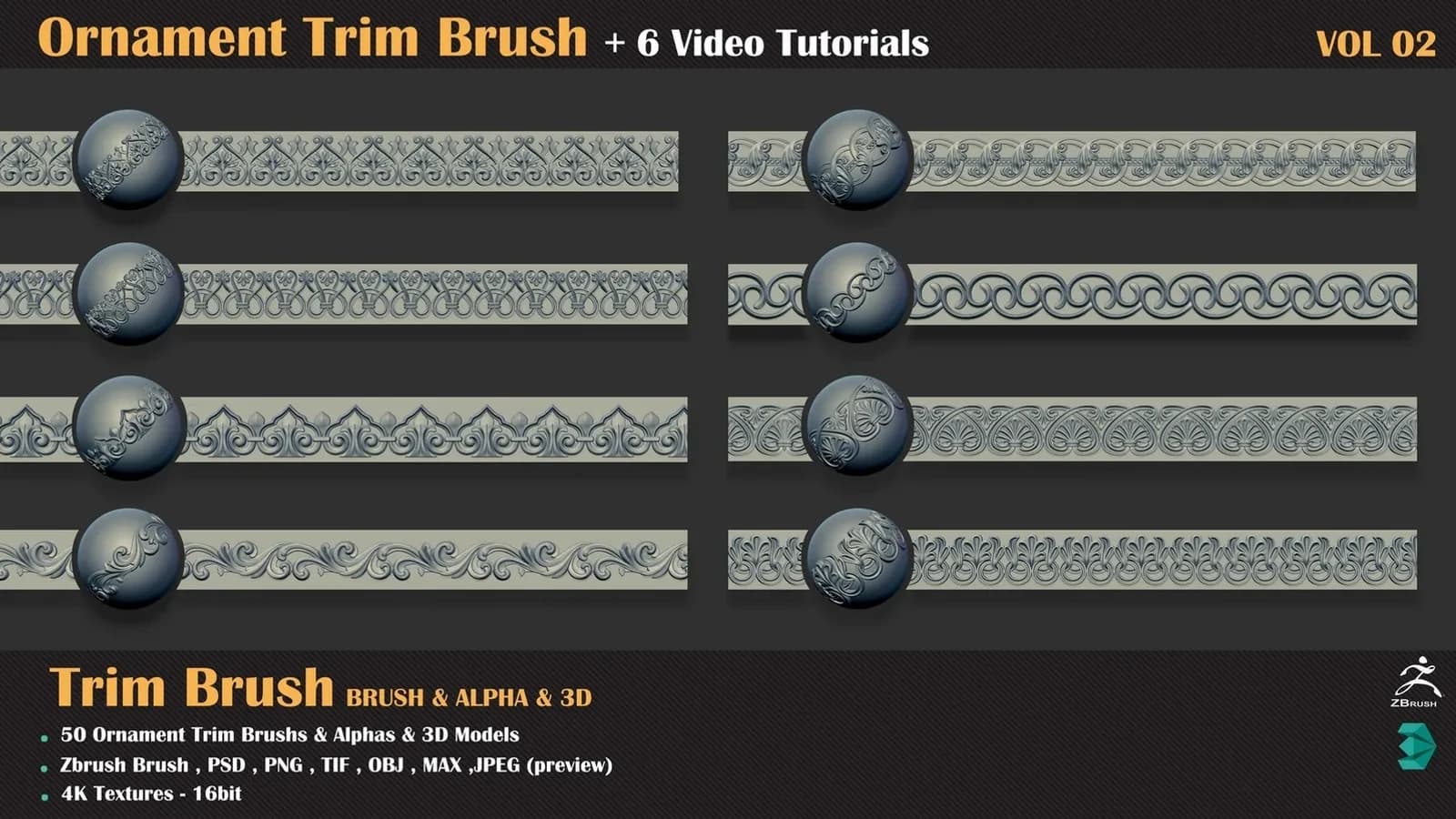 Ornament Trim Brush and 3D Models + 6 Video Tutorials — VOL 04 — preview 7