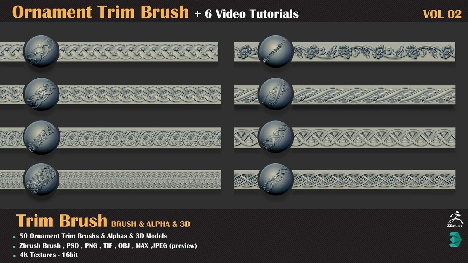Ornament Trim Brush and 3D Models + 6 Video Tutorials — VOL 04 — preview 9