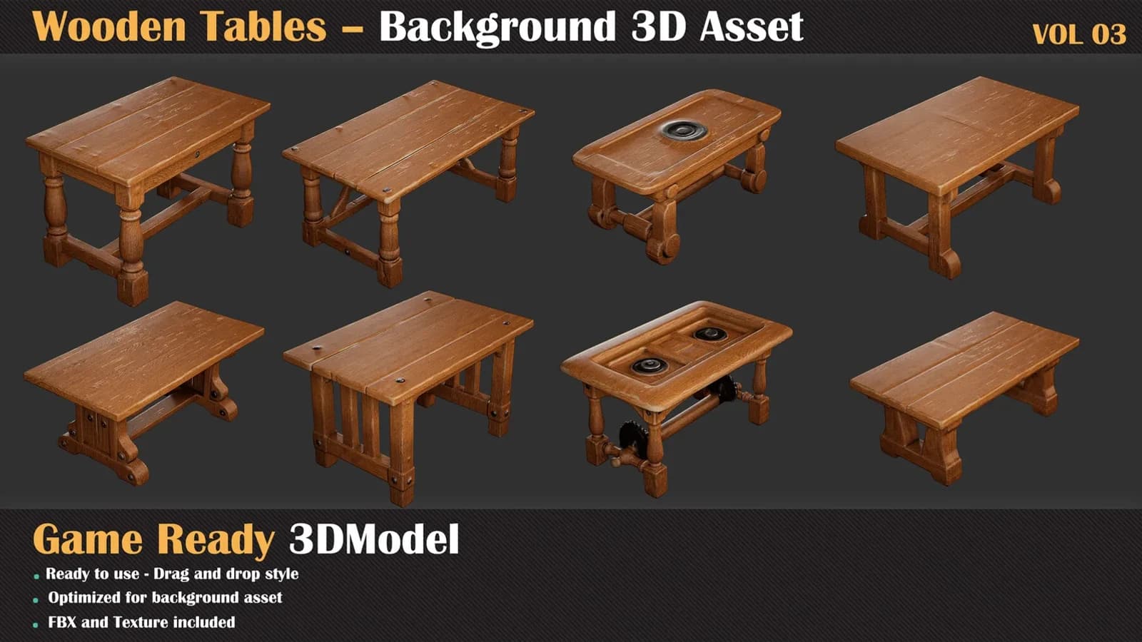Wooden Table Background 3D Asset — VOL 03 — preview 2