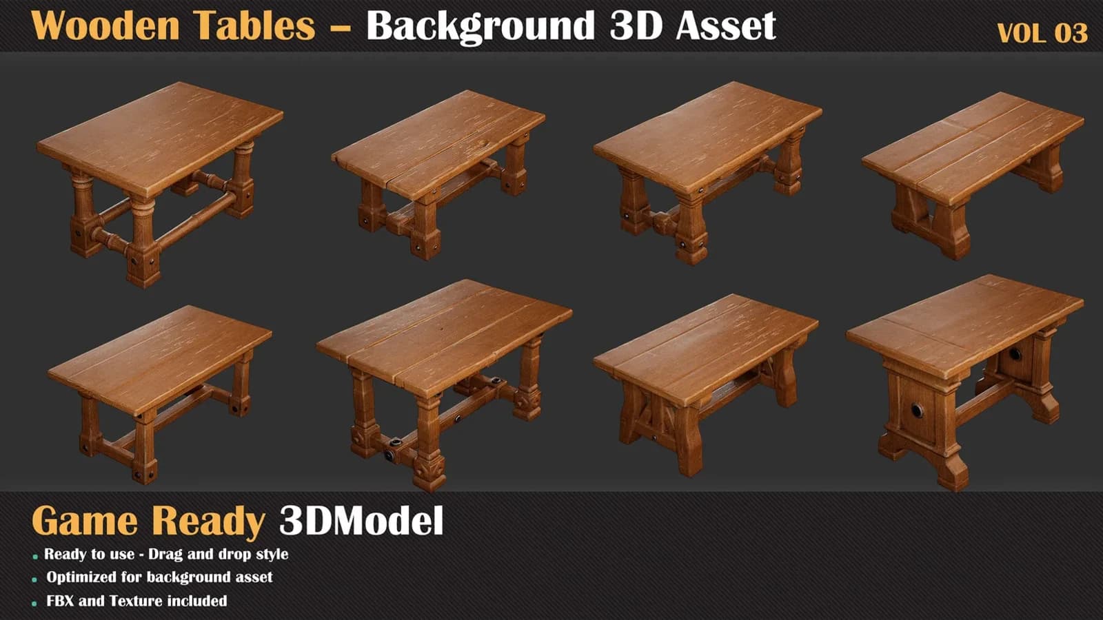 Wooden Table Background 3D Asset — VOL 03 — preview 3